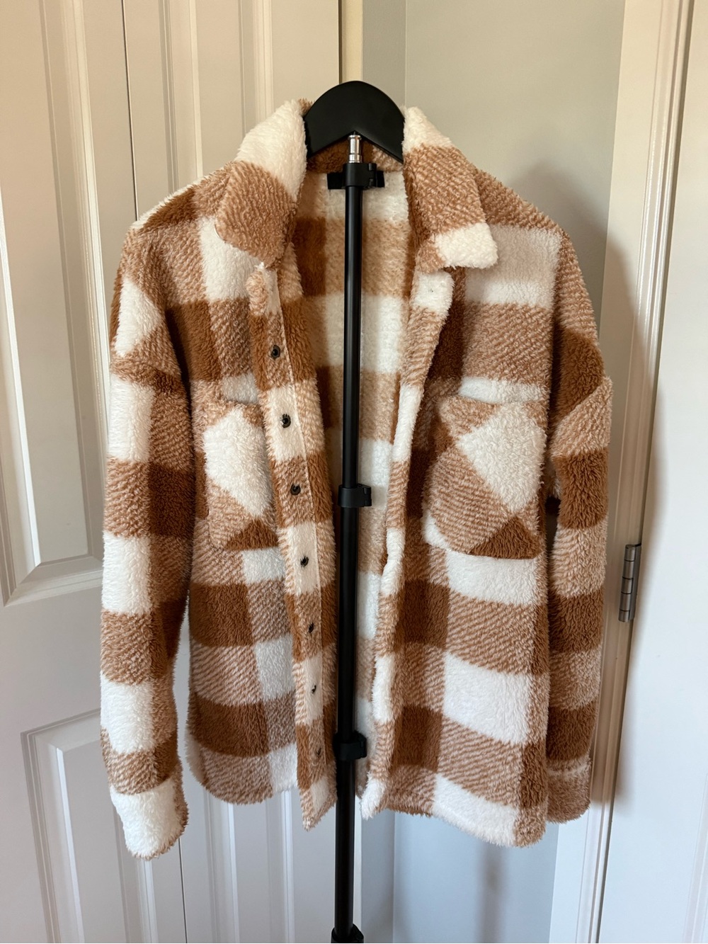 Lulu's Cream & Brown Plaid Teddy Shacket
